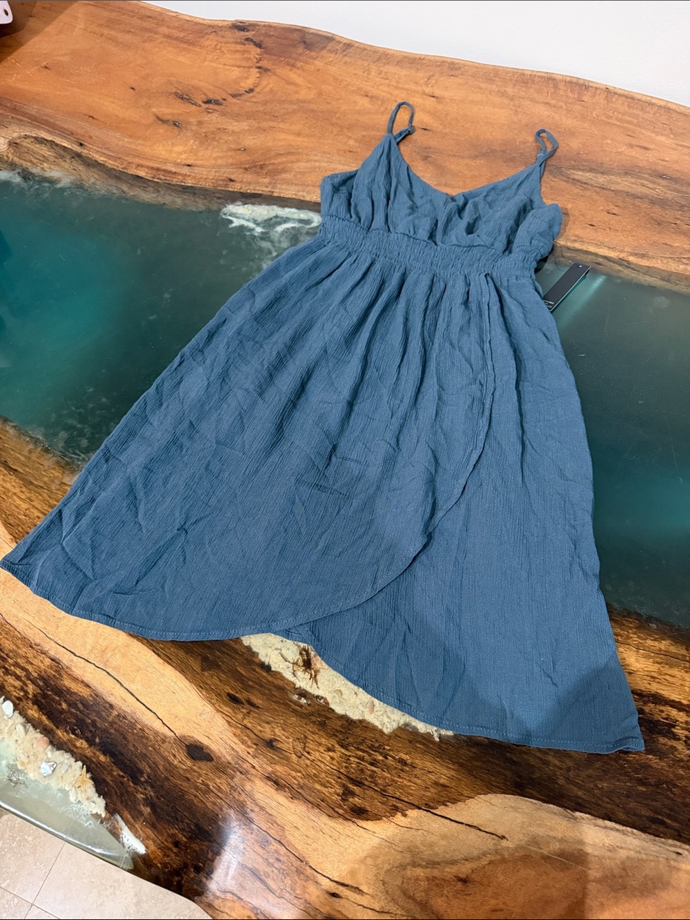 O'Neill Brand Slate Blue Smocked Sundress with Spaghetti Straps
